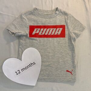 Puma - Kids Short Sleeve Grey Tee with Vibrant Red Logo